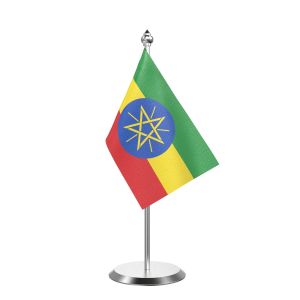 Ethiopia  Table Flag With Stainless Steel Base And Pole