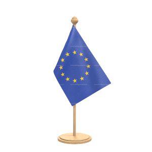 european union Table Flag With wooden Base And wooden pole