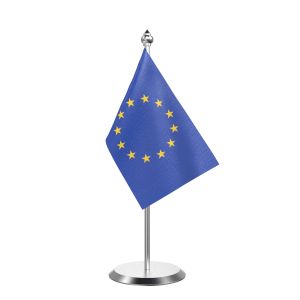 European Union  Table Flag With Stainless Steel Base And Pole