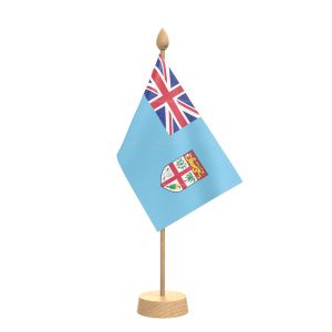 Fiji Table Flag With Wooden Base and 15" Wooden Pole