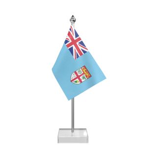 Fiji Table Flag With Stainless Steel Pole And Transparent Acrylic Base Silver Top