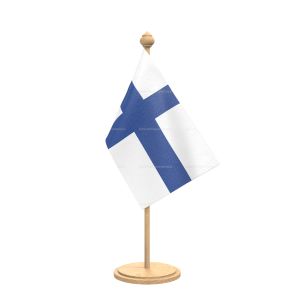 finland Table Flag With wooden Base And wooden pole