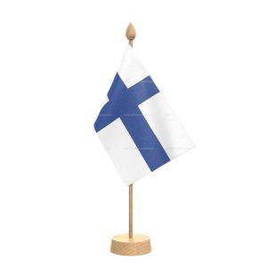 Finland Table Flag With Wooden Base and 15" Wooden Pole