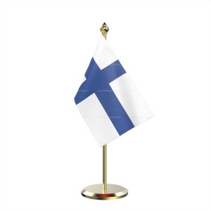 Single Finland Table Flag With Brass Base And Brass Pole
