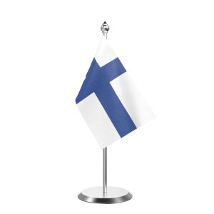 Finland  Table Flag With Stainless Steel Base And Pole