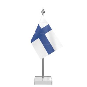 Finland Table Flag With Stainless Steel Pole And Transparent Acrylic Base Silver Top