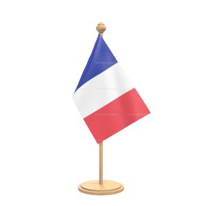 france Table Flag With wooden Base And wooden pole