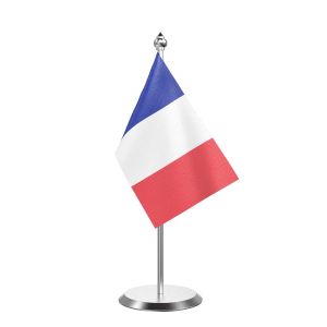 France  Table Flag With Stainless Steel Base And Pole