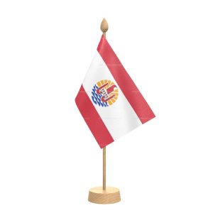French Polynesia Table Flag With Wooden Base and 15" Wooden Pole