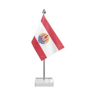 Frence Polynesia Table Flag With Stainless Steel Pole And Transparent Acrylic Base Silver Top