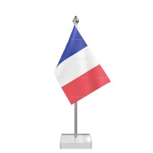 French Guiana Table Flag With Stainless Steel Pole And Transparent Acrylic Base Silver Top