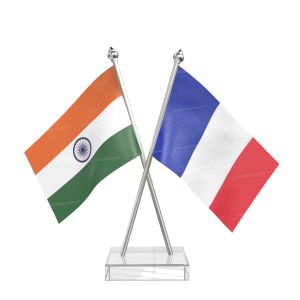 French Southern Territories Table Flag With Stainless Steel pole and transparent acrylic base silver top