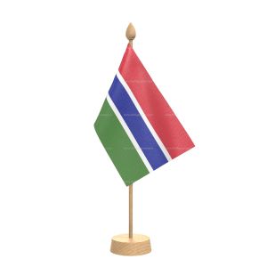 Gambia Table Flag With Wooden Base and 15" Wooden Pole