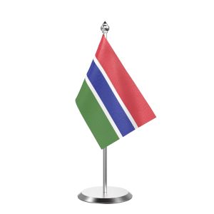 Gambia  Table Flag With Stainless Steel Base And Pole