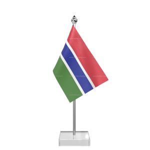 Gambia Table Flag With Stainless Steel Pole And Transparent Acrylic Base Silver Top