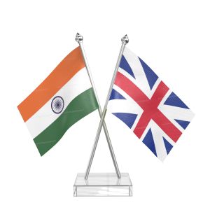 Great britain Table Flag With Stainless Steel pole and transparent acrylic base silver top