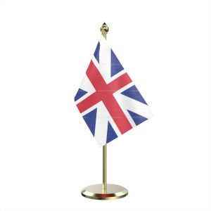 Single Great Britain Table Flag With Brass Base And Brass Pole
