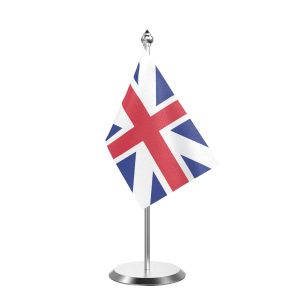 Single Great Britain Table Flag with Stainless Steel Base and Pole with 15" pole