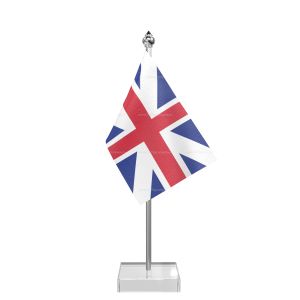 Great Britain Table Flag With Stainless Steel Pole And Transparent Acrylic Base Silver Top