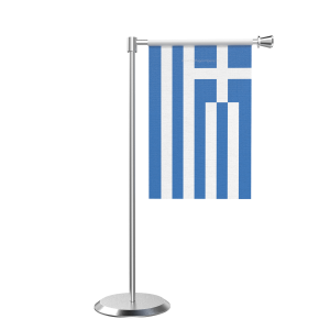 L Shape Table Greece Table Flag With Stainless Steel Base And Pole