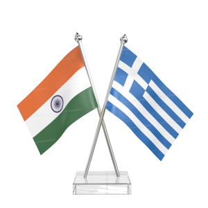 Greece Table Flag With Stainless Steel pole and transparent acrylic base silver top