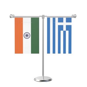 Greece T Shaped Table Flag with Stainless Steel Base and Pole