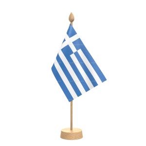 Greece Table Flag With Wooden Base and 15" Wooden Pole