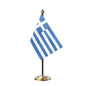 Greece Table Flag With Golden Base And Plastic pole