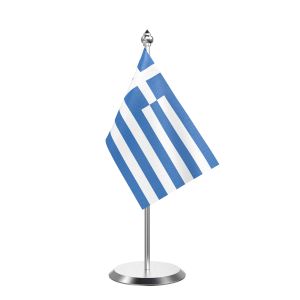 Single Greece Table Flag with Stainless Steel Base and Pole with 15" pole