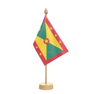 Grenada Table Flag With Wooden Base and 15" Wooden Pole