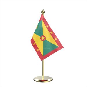 Single Greenada Table Flag With Brass Base And Brass Pole