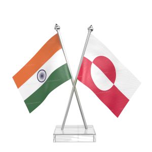 Greenland Table Flag With Stainless Steel pole and transparent acrylic base silver top