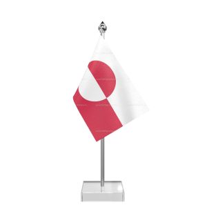 Greenland Table Flag With Stainless Steel Pole And Transparent Acrylic Base Silver Top