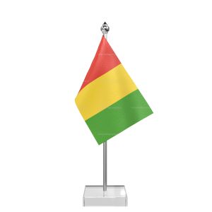 Guinea Table Flag With Stainless Steel Pole And Transparent Acrylic Base Silver Top