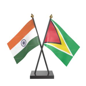 Guyana Table Flag With Black Acrylic Base And Gold Top