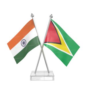 Guyana Table Flag With Stainless Steel pole and transparent acrylic base silver top