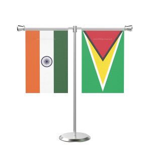 Guyana T Shaped Table Flag with Stainless Steel Base and Pole