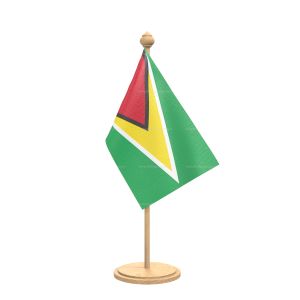 guyana Table Flag With wooden Base And wooden pole
