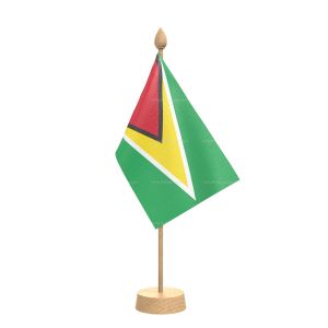 Guyana Table Flag With Wooden Base and 15" Wooden Pole