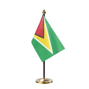 Guyana Table Flag With Golden Base And Plastic pole