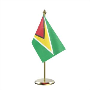 Single Guyana Table Flag With Brass Base And Brass Pole