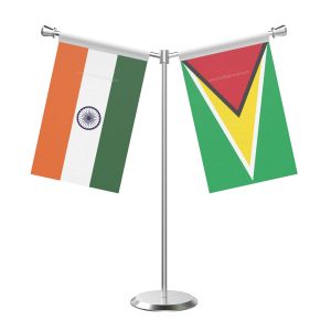 Y Shaped Guyana Table Flag with Stainless Steel Base and Pole