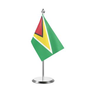 Single Guyana Table Flag with Stainless Steel Base and Pole with 15" pole