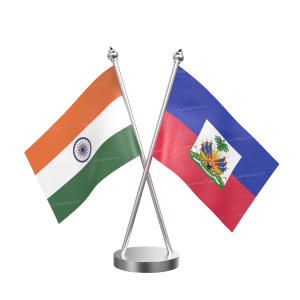 Haiti Table Flag With Stainless Steel Base and Pole