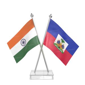 Haiti Table Flag With Stainless Steel pole and transparent acrylic base silver top