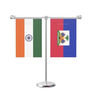 Haiti T Shaped Table Flag with Stainless Steel Base and Pole