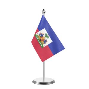 Single Haiti Table Flag with Stainless Steel Base and Pole with 15" pole
