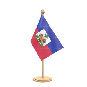 haiti Table Flag With wooden Base And wooden pole
