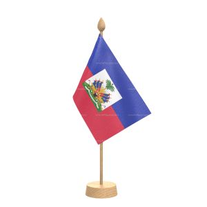 Haiti Table Flag With Wooden Base and 15" Wooden Pole