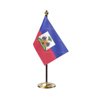 Haiti Table Flag With Golden Base And Plastic pole
